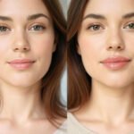Before and after injection free lip filler and stain, plumper lips after treatment